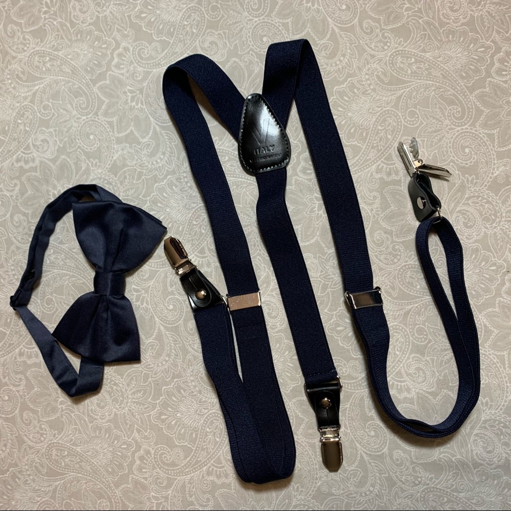 Vesuvio Napoli Suspenders & Bow Tie - Dark Navy Blue